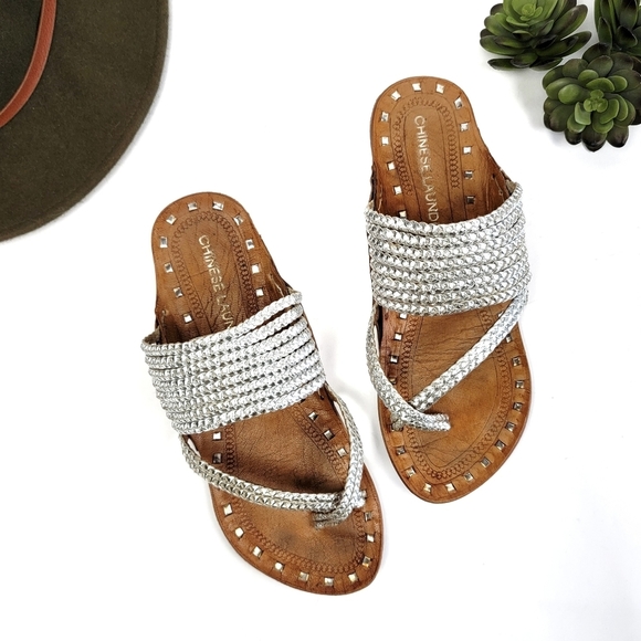 Chinese Laundry Shoes - Chinese Laundry Boho Braided Thong Sandals Metallic Silver